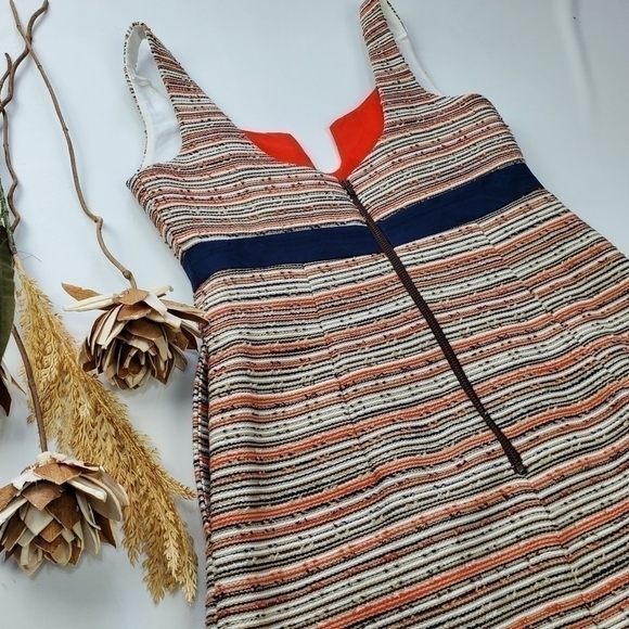 MILLY  Tan Blue Orange Picked Cotten Linen Dress 2 - Picture 9 of 15